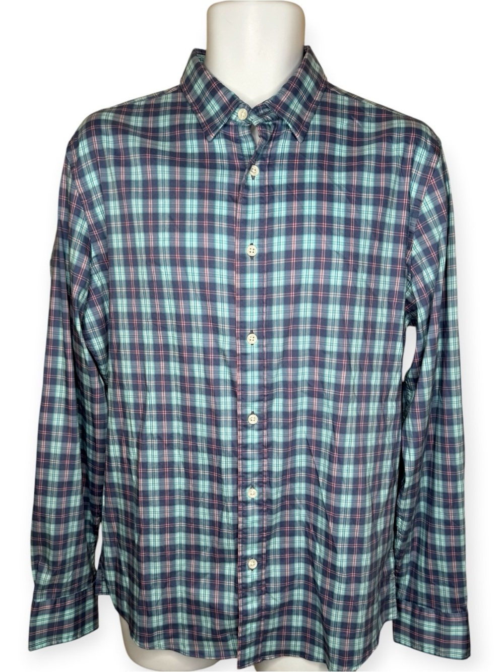 Faherty Men’s The Movement Shirt M Button-Front Long Sleeve Blue Plaid